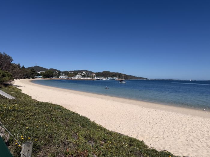 Quiet white-sand beach on the Nelson Bay foreshore